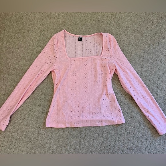 Pink pointelle pattern long sleeve top - Picture 1 of 2